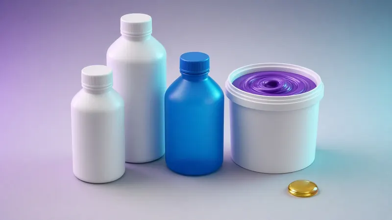 Plastic bottles and a paint container with purple paint